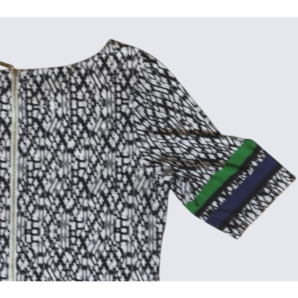 Eliza J Shift Dress Sz 14 Eclectic Print with Striped Trim Gold Zip Short Sleeve - Picture 11 of 16